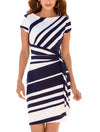 STRIPE KNOT SHEATH DRESS EBONIE white and blue