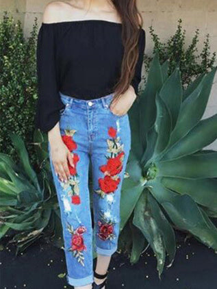 PANTS WITH FLOWERS ANNEKA blue