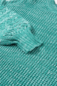 Sea Green Cable Knit Sleeve Drop Shoulder Sweater