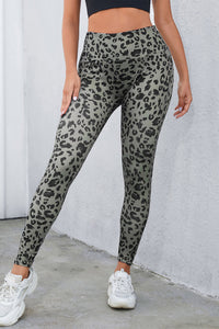 Graue, klassische Aktiv-Leggings mit Leopardenmuster