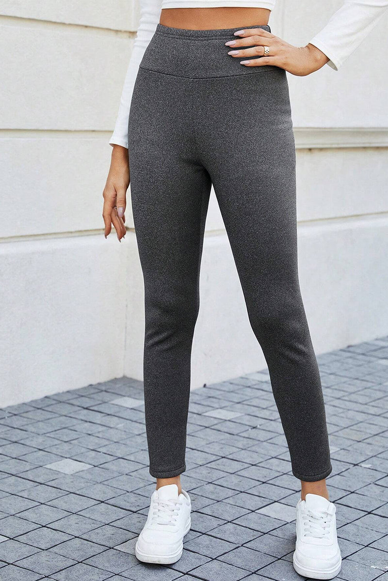 Dunkelgraue, mit Fleece gefütterte, knöchelhohe Thermo-Strick-Leggings