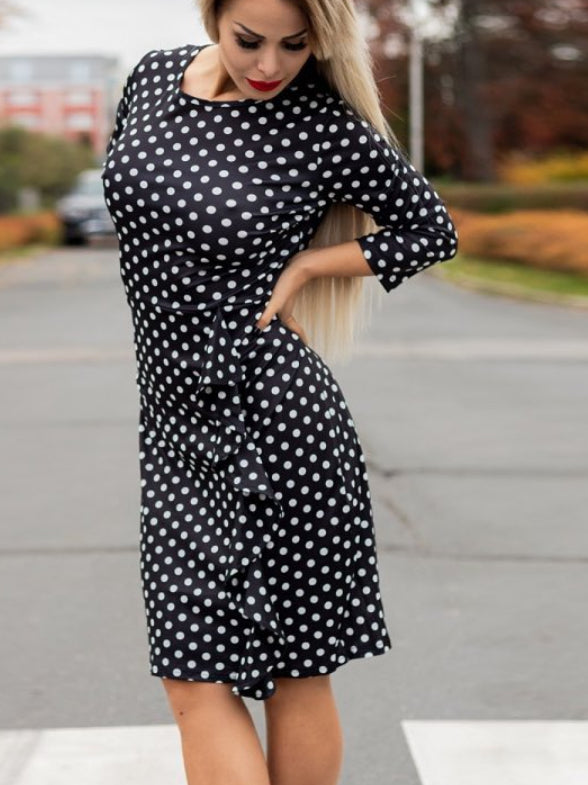 POLKA DOT MIDIKLEID RUTH schwarz-weiß